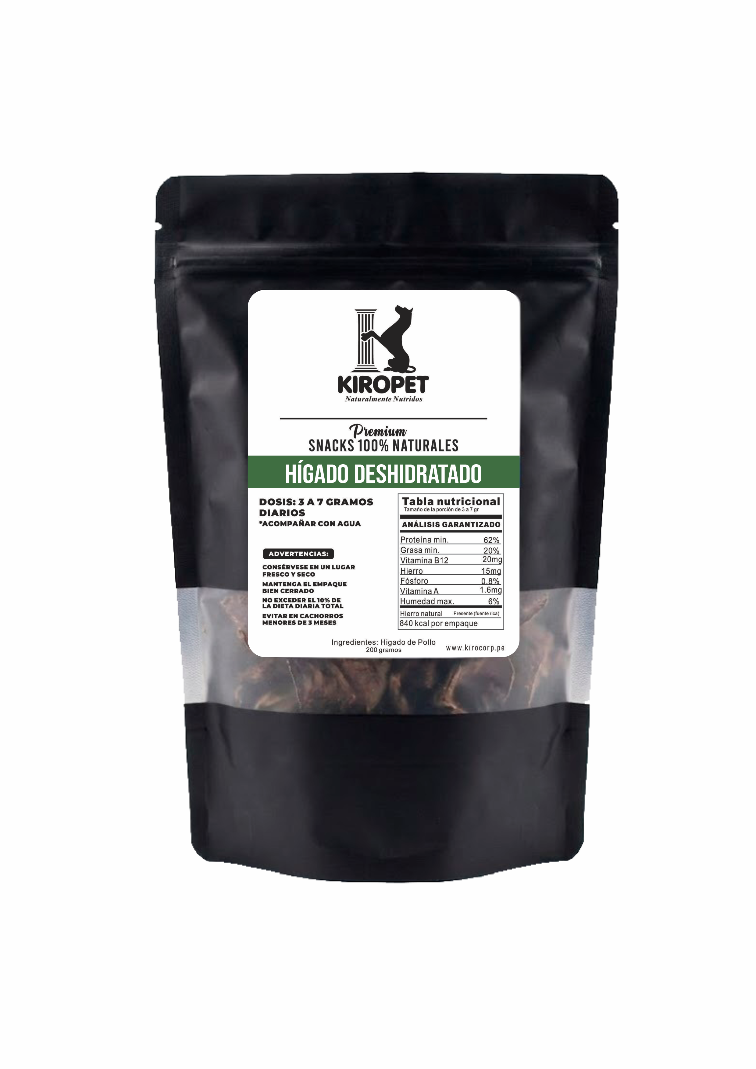 Higado de pollo deshidratado - empaque